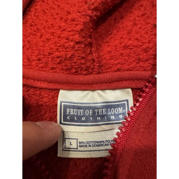 Vintage 80s 90s Fruit of the Loom Blank Zip Up Red Hoodie Sweatshirt Size L - Picture 5 of 5